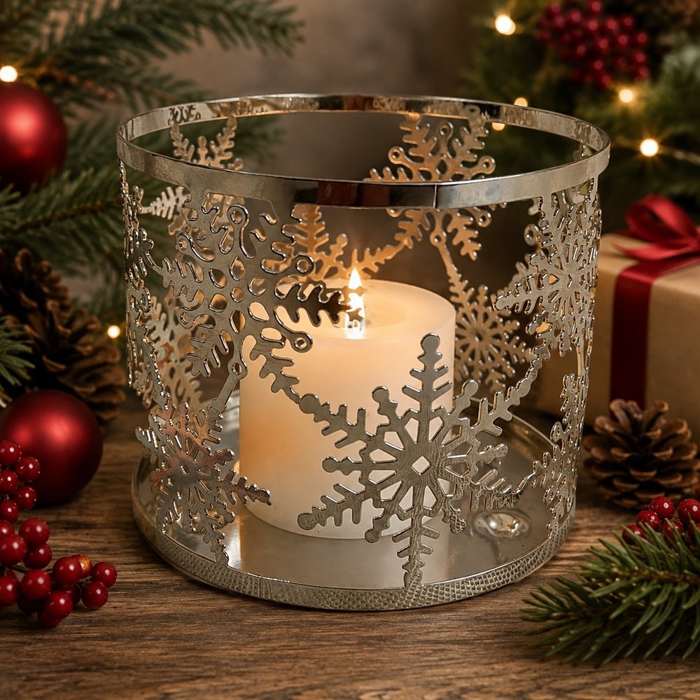 Bath & Body Works  Slatkin & Co Silver Snowflake Christmas Candle Holder VG